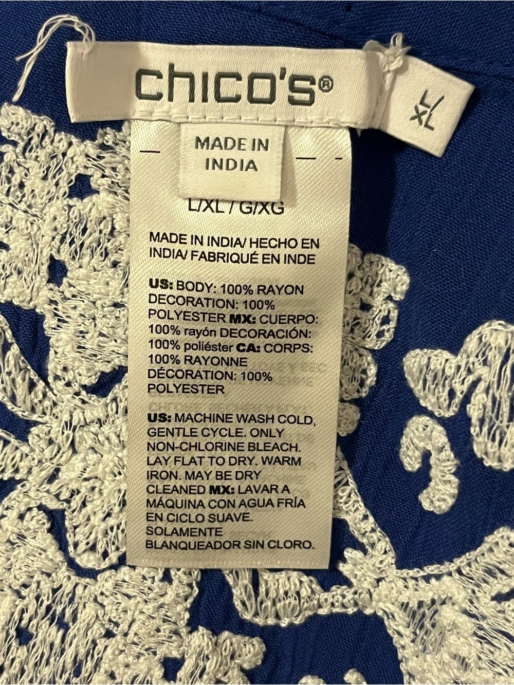 Chico’s Cobalt Blue Embroidered Open Front Kimono Cardigan Topper XL - Picture 9 of 9